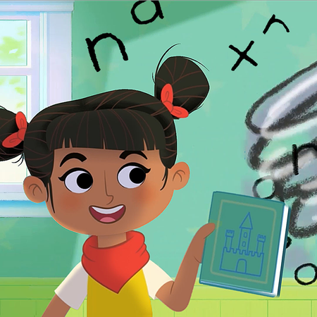 Dessin d'une petite fille tenant un livre